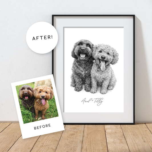 Custom Pencil Style Pet Portrait - Personalised Dog or Cat Memorial Gift