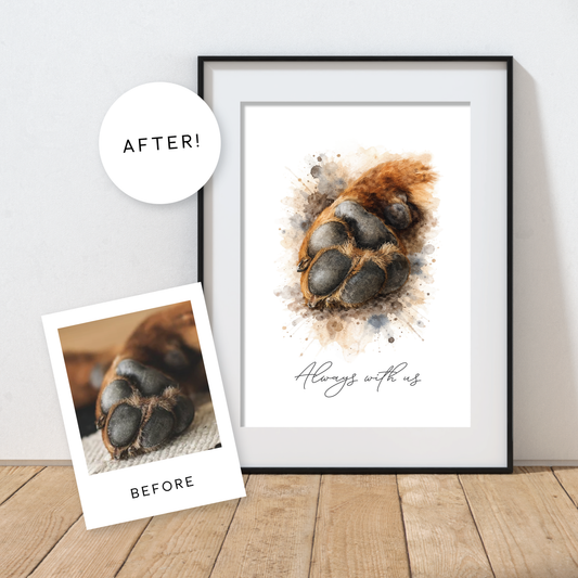 Custom Watercolour Dog Paw Art Print, Personalised Dog /Cat Memorial Gift