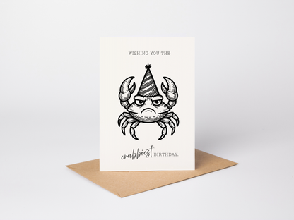 Retro Grumpy Crab Birthday Card
