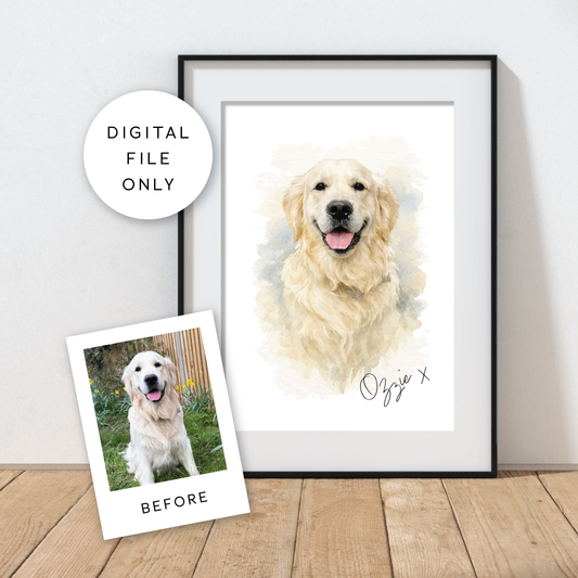 Digital Image - Custom Watercolour Pet Portrait - Personalised Dog /Cat Memorial Gift