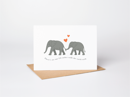 Elephant Couple 'Walk the Earth' Valentine's Card for Him or Her
