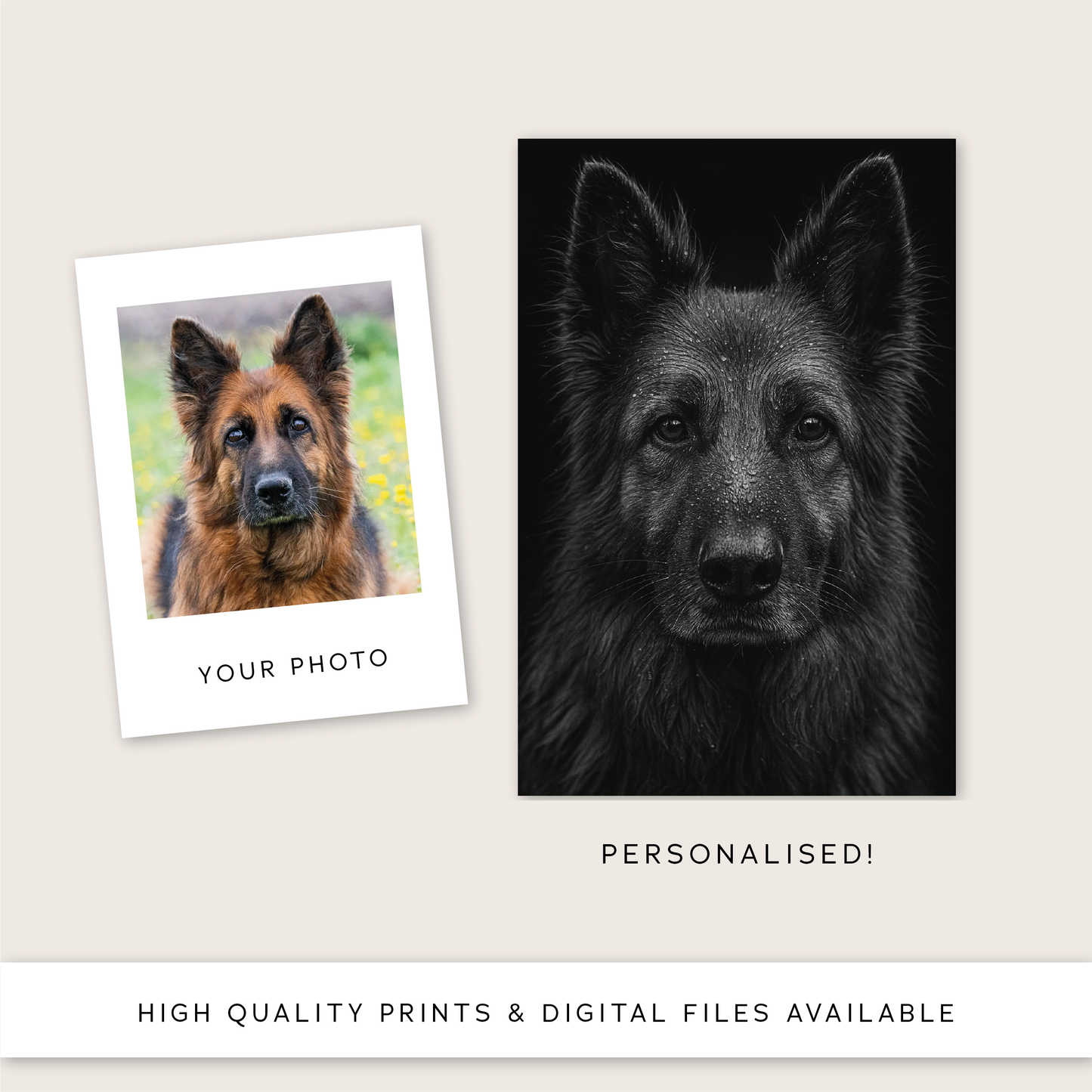 Custom Black & White Pet Portrait - Personalised Fine Art Gift