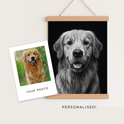 Custom Black & White Pet Portrait - Personalised Fine Art Gift