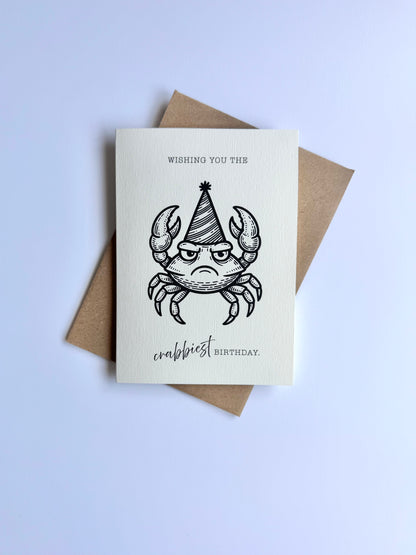 Retro Grumpy Crab Birthday Card