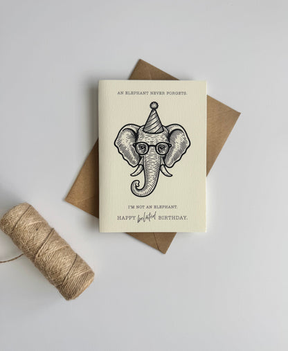 Retro Elephant Belated Birthday Card