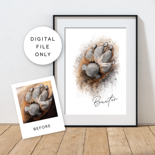 Digital Image - Custom Watercolour Dog Paw Art Print, Personalised Dog /Cat Memorial Gift