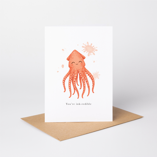 Squid 'You're Ink-redible' Valentine's Card for Him or Her