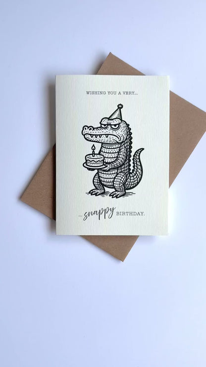 Retro Grumpy Crocodile Birthday Card
